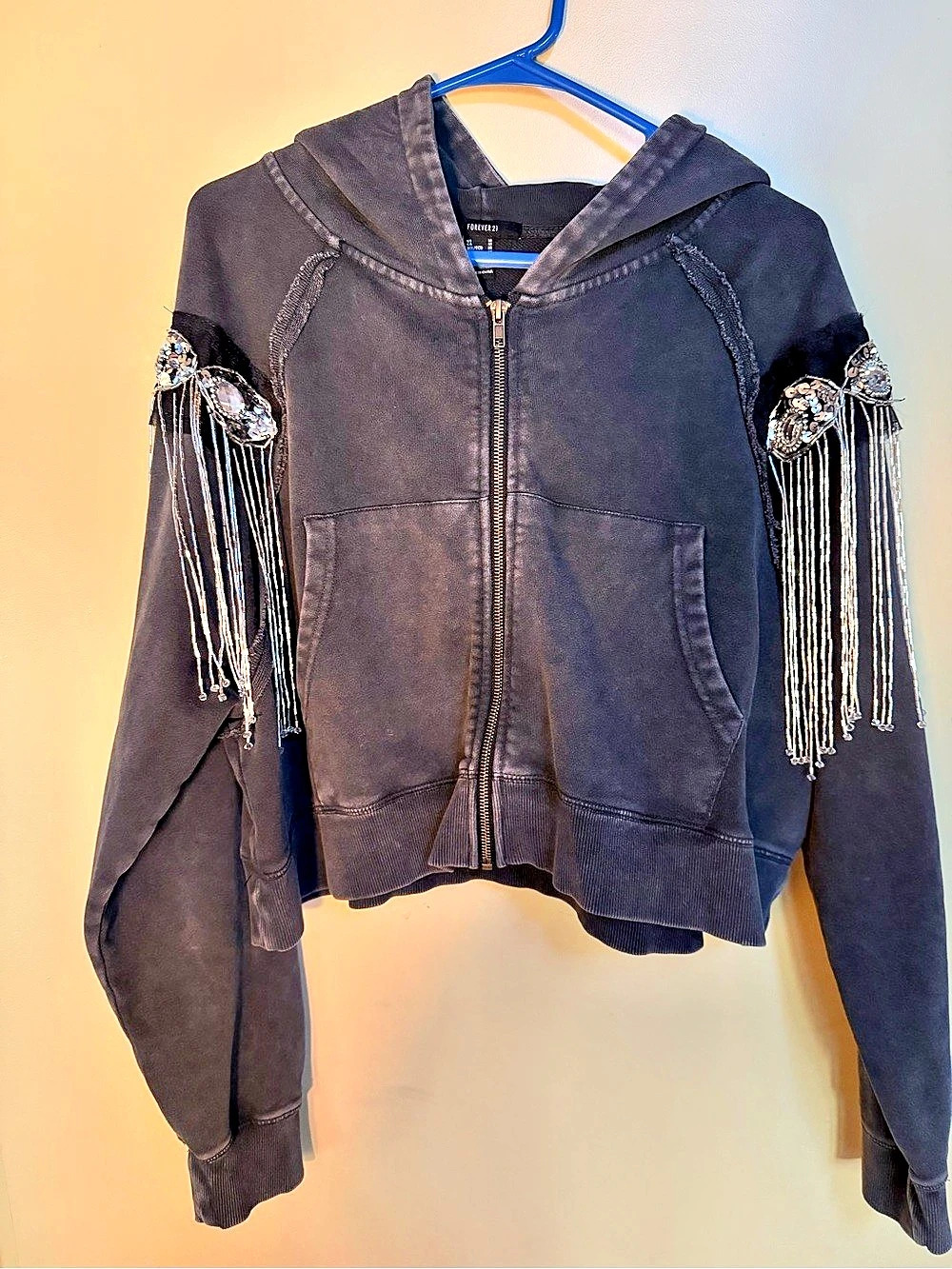 Forever 21 Black Fringe Hooded Jacket